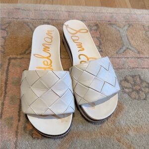 Sam Edelman White Woven Leather Slide Sandals